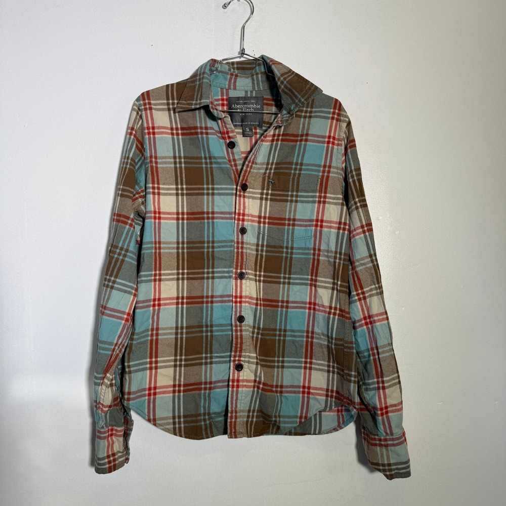 Abercrombie & Fitch Plaid Button Down Mens Small‎ Brown Blue Flannel